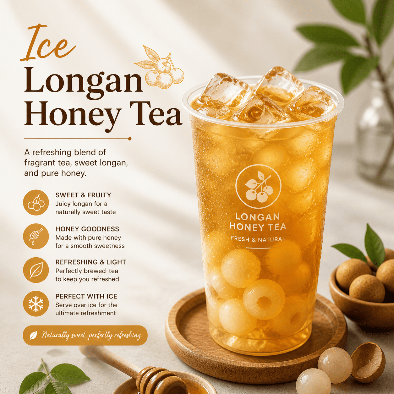 Ice Longan Honey Tea dari Thirty Three Brew dengan tampilan clean dan modern